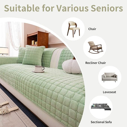 Velvet Couch Cover, Plush Sectional Sofa Cover Washable, Anti Slip Sofa Slipcover for Armrest & Backrest, Furniture Protector Covers for Pets & Kids(1PC,Sage Green,28"×28")