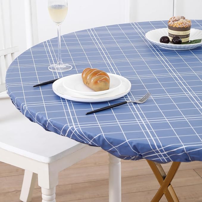 Walrus Round Vinyl Fitted Tablecloth with Flannel Backing Elastic Edge Design Table Cover Waterproof Oil-Proof PVC Table Cloth Stain-Resistant Best for 57"-66" Round