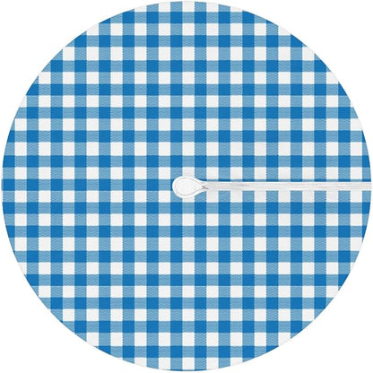 Fitted Round Tablecloth with Umbrella Hole and Zipper Buffalo Plaid Outdoor Elastic Table Cloth 36"-44" Oil-Proof Waterproof Moroccan Patio Table Cover for Dining Picnic Party, Blue and White