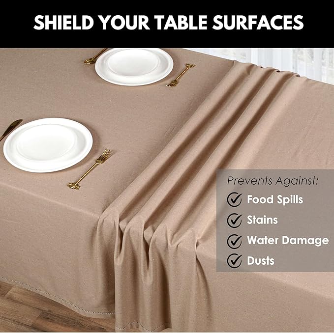 Tablecloth 52 x 70 Inch 100% Cotton Washable Rectangle Table Cover Decorative Table Cloths for Gifts, Dining, Buffet Parties & Camping - Beige Natural