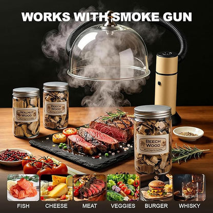 10 Pack Natural Wood Chips for Smoker Grill and Smoking Gun, Apple, Cherry, Oak, Pear, Peach, Pecan, Beech, Mesquite, Walnut & Cypress About 90g Each, Smoker Woodchips for BBQ Smoking Beef Pork Whisk
