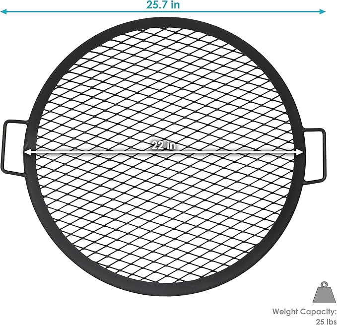 Sunnydaze X-Marks Outdoor Fire Pit Grill Grate for Cooking - Round Fire Pit Grate - Steel Campfire BBQ Grill with Handles - 22-Inch
