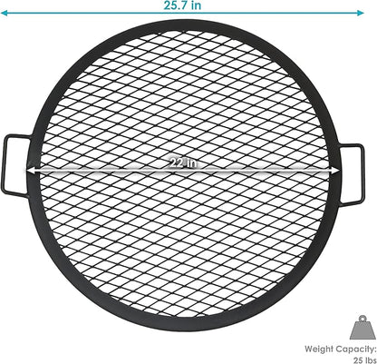 Sunnydaze X-Marks Outdoor Fire Pit Grill Grate for Cooking - Round Fire Pit Grate - Steel Campfire BBQ Grill with Handles - 22-Inch