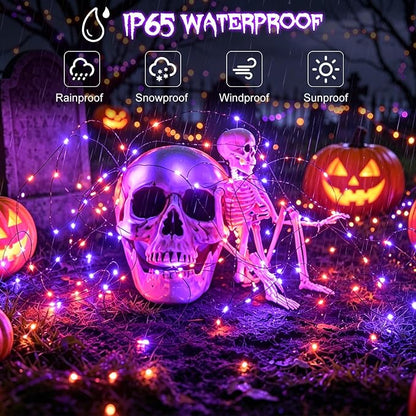 4 Pack Halloween Fairy Lights Battery Operated Orange Purple Twinkle Lights | 16.4 Ft 50 LED Battery Halloween Fairy Light Waterproof with Timer 8 Mode for Indoor Outdoor Party Decor, Black Wire