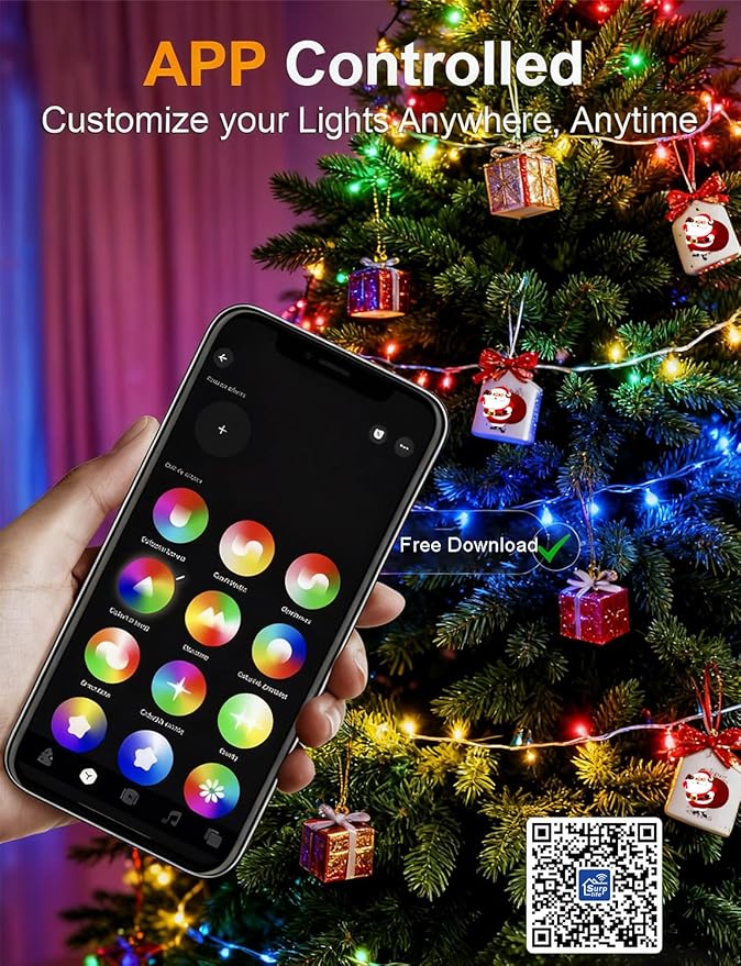 echosari Christmas String Lights, 100 LED Smart String Lights 33Ft Millions Color Changing with App, Music Sync for Yard Garden Xmas Trees Decor (Clear Cable)