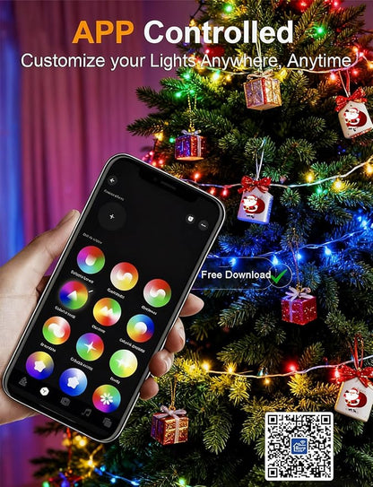 echosari Christmas String Lights, 100 LED Smart String Lights 33Ft Millions Color Changing with App, Music Sync for Yard Garden Xmas Trees Decor (Clear Cable)