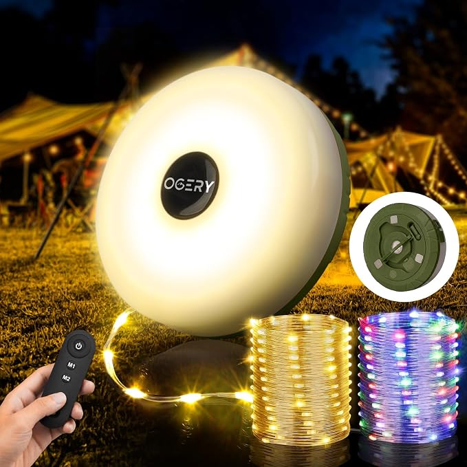Camping String Lights with Rmote, 4 in 1 Quick Storage 32.8FT 8 Mode | Rechargeable Fairy Tent Lights String, Portable Lantern LED Lamp for Outdoor Indoor Patio Yard Decor Camping Essentials