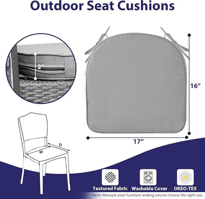 IPYNBAP Outdoor Chair Cushions Set of 4 -Waterproof Outdoor Seat Cushions for Patio Furniture, Patio Chair Cushion with Handle and Ties, Out Door Chair Pads,17x16x2-Round, Grey