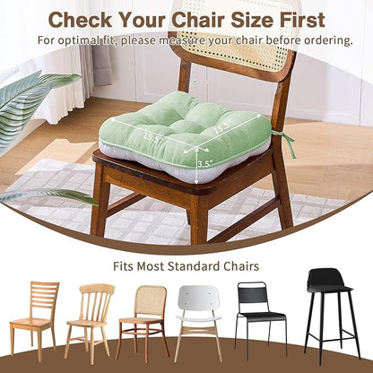 BETU Chair Cushions for Dining Chairs Set of 4,3.5" Thick Green Kitchen Chair Cushions Chair Pads with Ties,Non Slip Backing,Home Room Decor Seat Cushion,Bar,Patio Folding Chairs15.5"X15.5"X3.5"Green