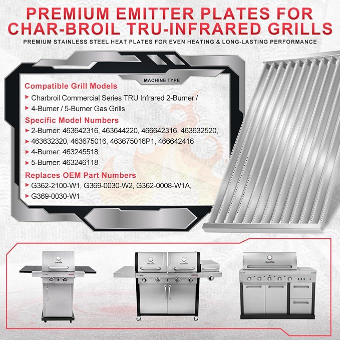 G362-2100-W1 Grill Emitter Plates for Charbroil Commercial Tru Infrared 463642316 463644220 463675016 466642316 463675016P1 Grill Part 17 1/8" Charbroil Stainless Steel Red Infrared Replacement Grates