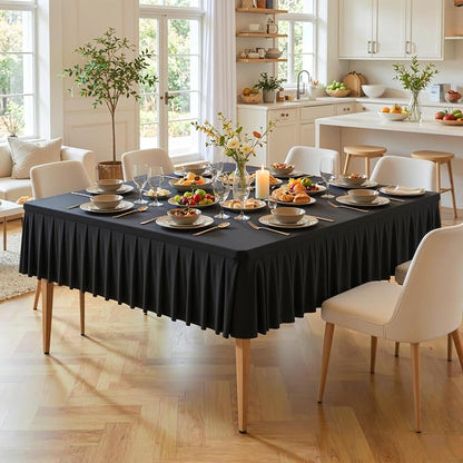 PARTISKY Black Spandex Square Tablecloths 60x60 Inch, 2 Pack Wrinkle Free Fitted Card Table Cloth Stretch Square Table Cover for Kitchen Dinner, Holiday Party, Wedding Banquet, Display Trade Show