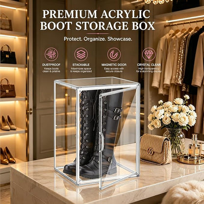 Clear Tall Boot Storage Box, Organizer for Ankle Boots and Booties | Fits Men/Women Shoes Size 15.Designed for ankle boots,short fashion boots.Clear stackable storage with dustproof protection.