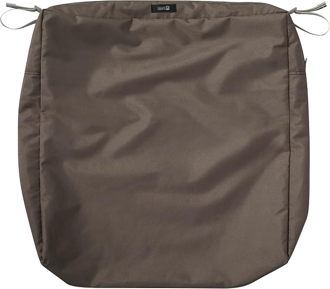Classic Accessories Ravenna Water-Resistant 25 x 25 x 5 Inch Square Patio Seat Cushion Slip Cover & Foam, Dark Taupe, Lounge Chair Cushion