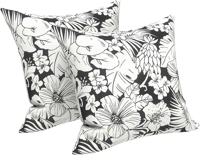 LVTXIII 2 Pack Outdoor Pillow Covers ONLY 18x18 Inch, Water-Repellent Square Decorative Cushion Covers for Patio Furniture, Garden, Sofa, Noir Floral
