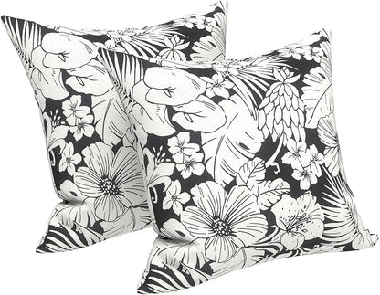 LVTXIII 2 Pack Outdoor Pillow Covers ONLY 18x18 Inch, Water-Repellent Square Decorative Cushion Covers for Patio Furniture, Garden, Sofa, Noir Floral