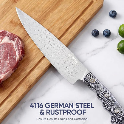 Topfeel 3PCS Professional Chef Knife Set, Ultra Sharp Japanese Kitchen Knife, German High Carbon Stainless Steel 8" Meat Cleaver 8" Chef's Knives 5" Utility Knife with Gift Box