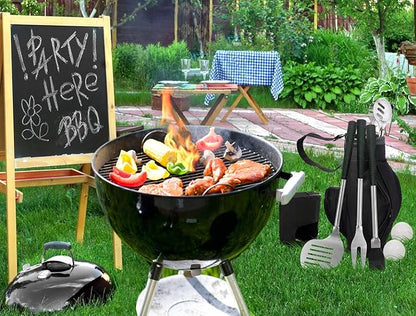 POLIGO 7PCS Golf-Club Style BBQ Tool Set Grilling Tools with Rubber Handle - Stainless Steel Grill Accessories for Outdoor Grill Set Premium Grill Utensils Set Fathers Day Birthday Gifts for Men Black