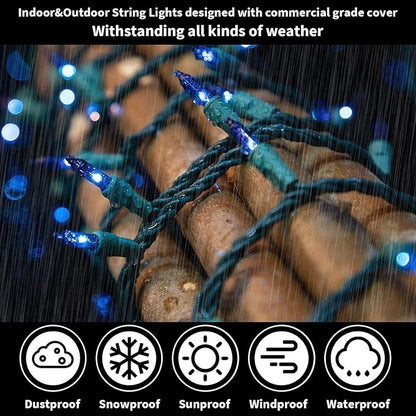 Super-Bright Extendable Blue Christmas Lights Decoration 150Lights 31.9ft UL Certified Mini Bulb String Lights Set for Outdoor Christmas Tree Garden Holiday Party Patio Wedding Garland Decor