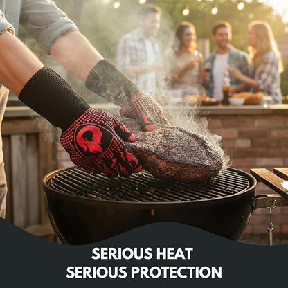 BBQ Grill Gloves, 1472°F Extreme Heat Resistant Grilling Gloves Non-Slip Oven Mitts Potholder, Perfect for Barbecue, Cooking, Baking, Fireplace, Smoker - 2 Pair