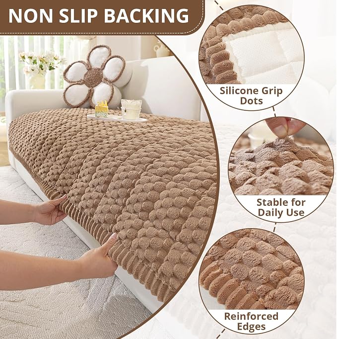 OstepDecor Couch Cover for Dogs, Washable Non Slip Sofa Cover for Pets | Soft Couch Covers for Sofa, Loveseat and Sectional, Furniture Protector Against Pet Hair & Dirt (35.4" x 70.9", Brown)