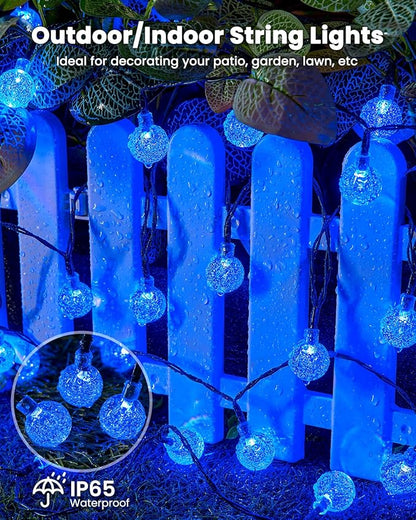 Brightown Solar String Lights Outdoor Waterproof, 2 Pack 60 LED 36.5 FT Each, 8 Lighting Modes Solar Powered Patio Lights for Garden Yard Porch Wedding Party Decor (Blue)