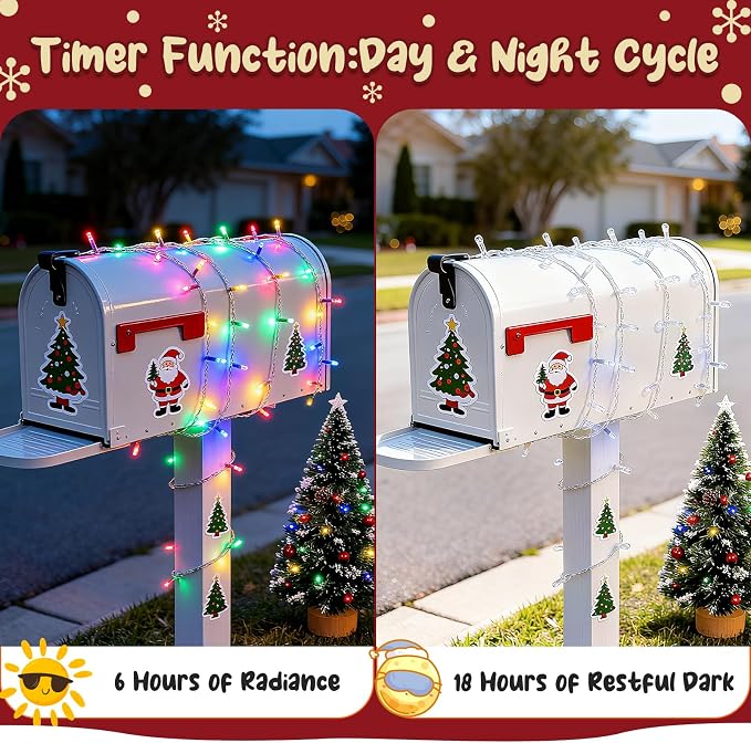 cshare Christmas String Lights Outdoor Waterproof 9.8ft 30 LED, Muliticolor Fairy Lights Battery Operated with Timer Clear Wire for Indoor & Outdoor Christmas Decorations Garland Party Garden