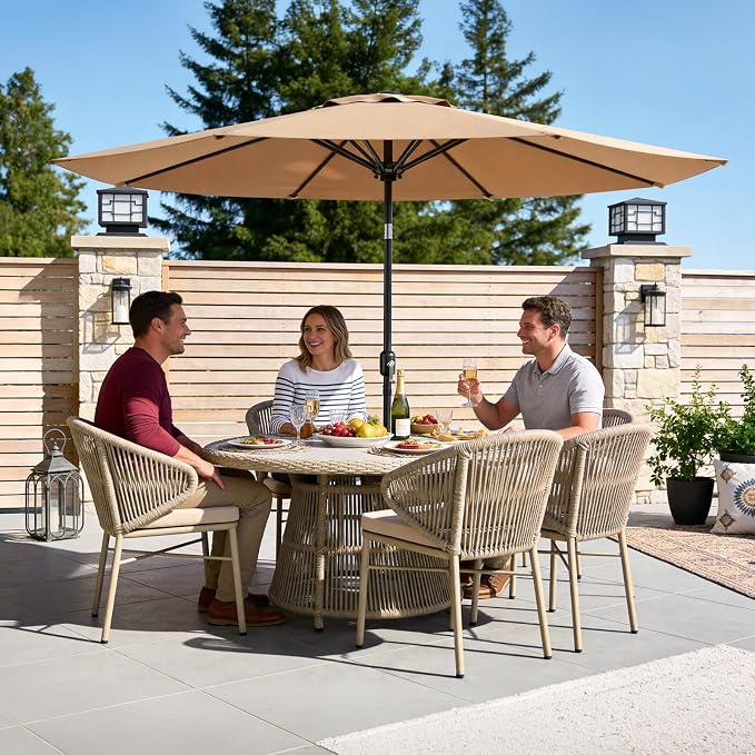 9FT Patio Umbrella,Outdoor Table Umbrella with Push Button Tilt & Crank,Pool Umbrella with Fade-Resistant Canopy, Heavy-Duty Steel Frame, Vented Top, for Deck, Backyard & Market