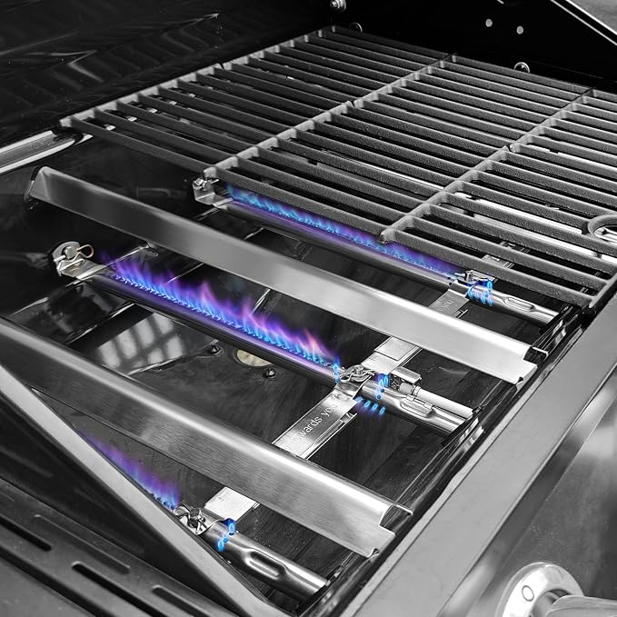 Uniflasy 463365021 Grill Grates Heat Plates Kit for Char-Broil Performance | Fits 463365522, 463352521, 463350521, 463350722 4-burner grills; 3 cast iron grates and 4 stainless heat plates