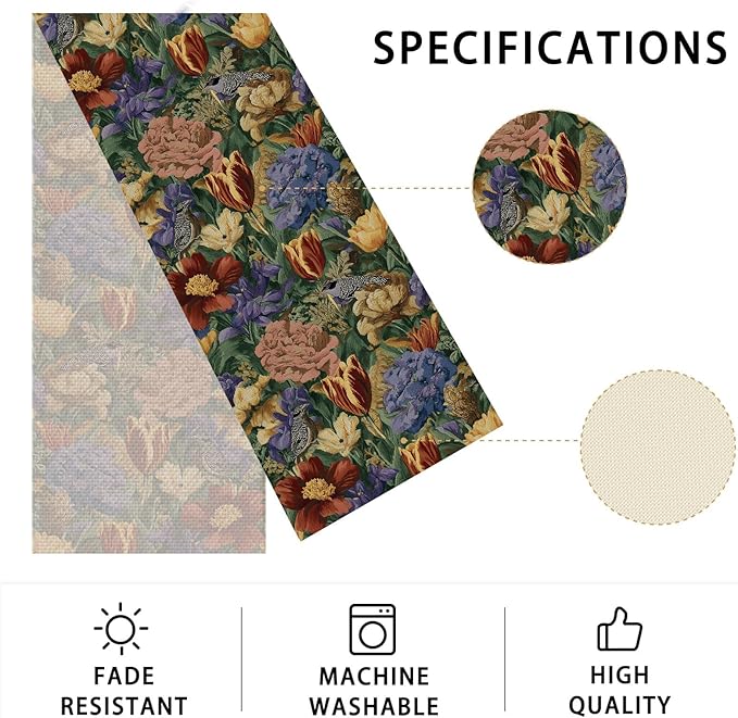 Floral Table Runner,Dining Decor for Kitchen Coffee Table Family Dinners Holiday Parties Wedding Events Decor(13x72 inch)