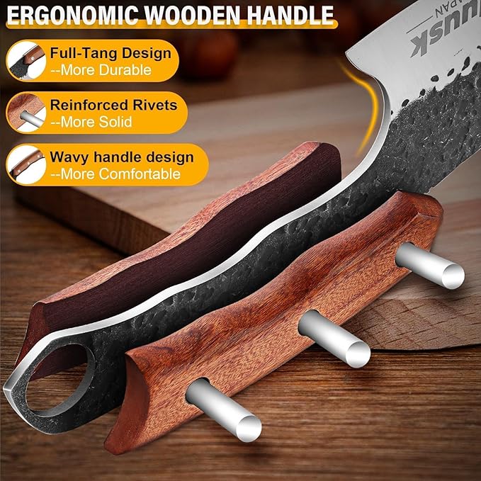 Huusk Butcher Knife for Meat Cutting, Meat Cleaver Heavy Duty with Sheath, Hand Forged Cooking Knives with Full Tang handle for Kitchen or BBQ, Men's gifts