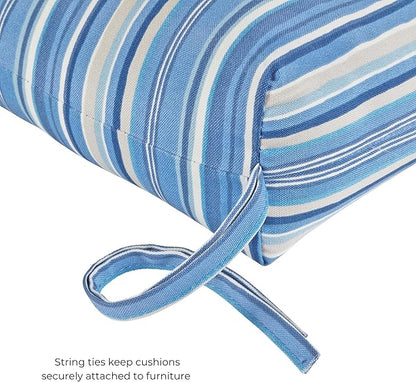 Modern Outdoor Chaise Lounge Cushion with Ties – Durable Polyester Fabric, Channel-Filled Polyfiber Insert, Removable Zippered Cover, Sapphire Stripe