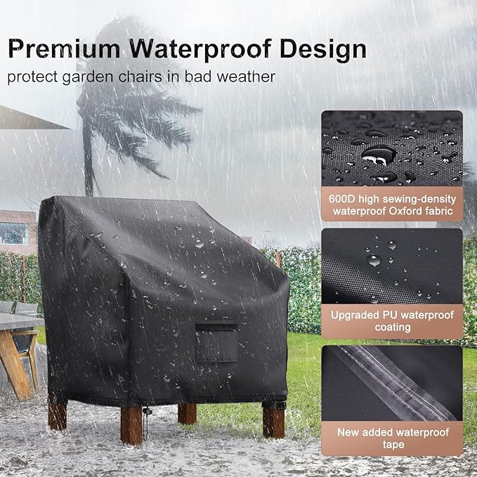 Patio Chair Covers Waterproof, Mrrihand Lounge Deep Seat Cover, Heavy Duty Outdoor Lawn Patio Furniture Covers (29" W x 30" D x 36" H - 2 Pack)