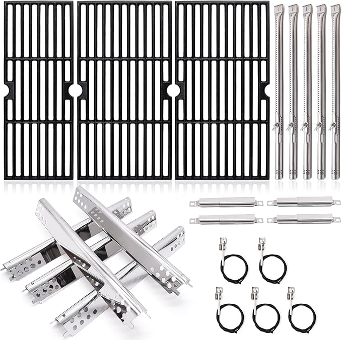 Grill Replacement Parts for Charbroil Performance 463347519, 463347518, 463373019, G470-0002-W1, G470-0003-W1, 18'' Cast Iron Grill Grates, Heat Plates, Burners, Crossover Tubes, Ignitors