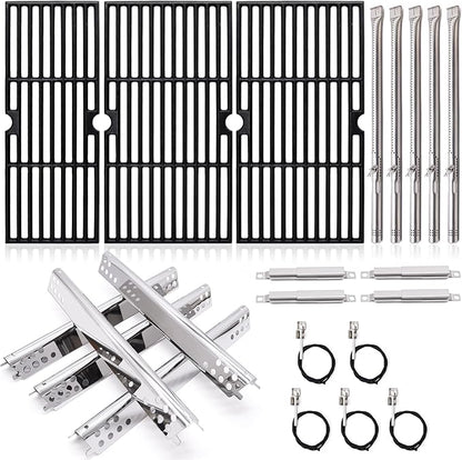 Grill Replacement Parts for Charbroil Performance 463347519, 463347518, 463373019, G470-0002-W1, G470-0003-W1, 18'' Cast Iron Grill Grates, Heat Plates, Burners, Crossover Tubes, Ignitors