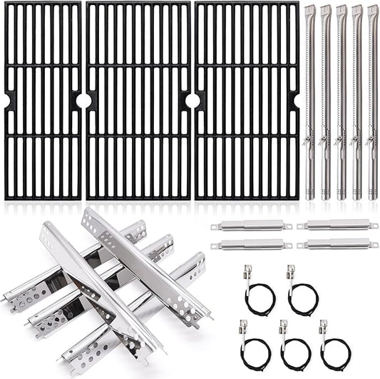 Grill Replacement Parts for Charbroil Performance 463347519, 463347518, 463373019, G470-0002-W1, G470-0003-W1, 18'' Cast Iron Grill Grates, Heat Plates, Burners, Crossover Tubes, Ignitors