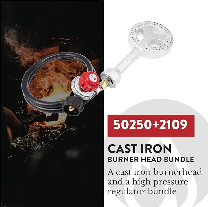 Gas One High Pressure Cast-Iron Burner Head with Brass Fitting Orifice with 0-20 Psi High Pressure Regulator & Hose Complete Kit