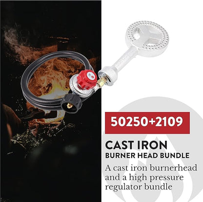 Gas One High Pressure Cast-Iron Burner Head with Brass Fitting Orifice with 0-20 Psi High Pressure Regulator & Hose Complete Kit