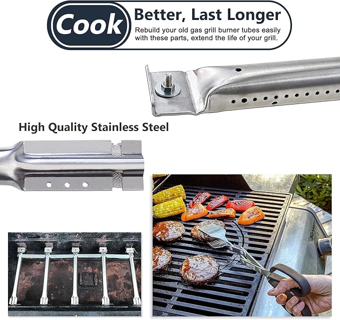 Criditpid Grill Replacement Parts for Charbroil 461442114 463441312 463441514 463440109, Heat Plate Shield, Burner Tubes & Crossover Tube Replacement for Char-Broil 463440109 Gas Grill.