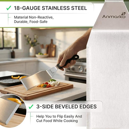 Anmarko Stainless Steel Metal Spatula, Hamburger Turner with Black Handle and S-Hook