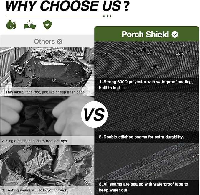 Porch Shield 62W x 24D x 48H inch Premium Gas Grill Cover Up to 60 inch, Waterproof and Fade Resistant 600D BBQ Covers for Weber, Brinkmann, Char-Broil and More, Black