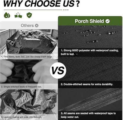 Porch Shield 64W x 24D x 48H inch Premium Gas Grill Cover Up to 64 inch, Waterproof and Fade Resistant 600D BBQ Covers for Weber, Brinkmann, Char-Broil and More, Black