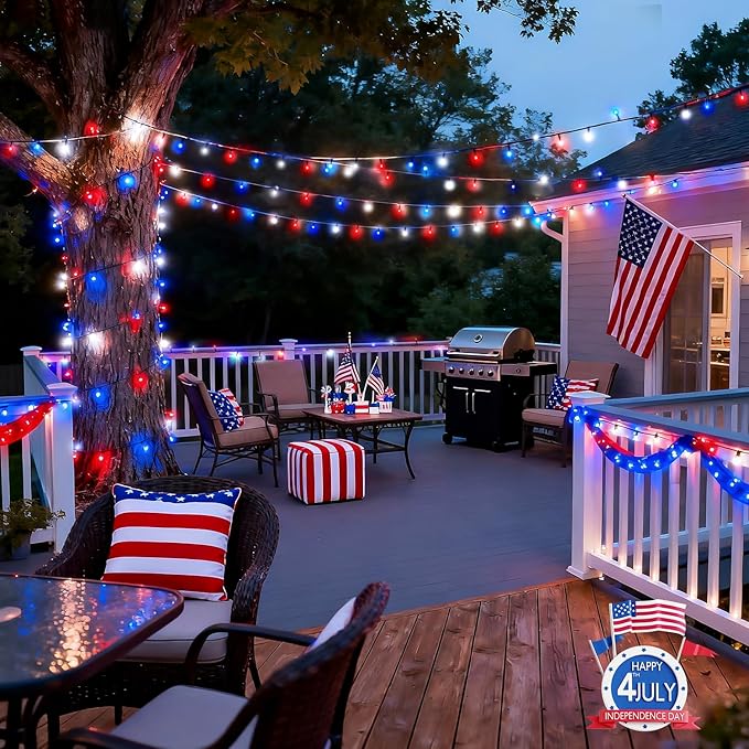 JMEXSUSS 1000 LED 328ft Red White and Blue Lights Plug in, Patriotic Lights Outdoor Waterproof for 4th of July Decorations Yard Patio Memorial Day