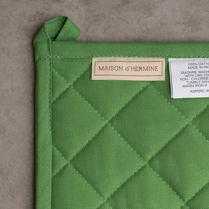 Maison d' Hermine 100% Cotton Oven Mitt & Pot Holder Set (7.5"x13" & 8"x8") Heat Resistant BBQ Cooking Gloves with Loop Baking Grilling Kitchen Hotel Home Farmhouse Spring Summer (Basse Cour)