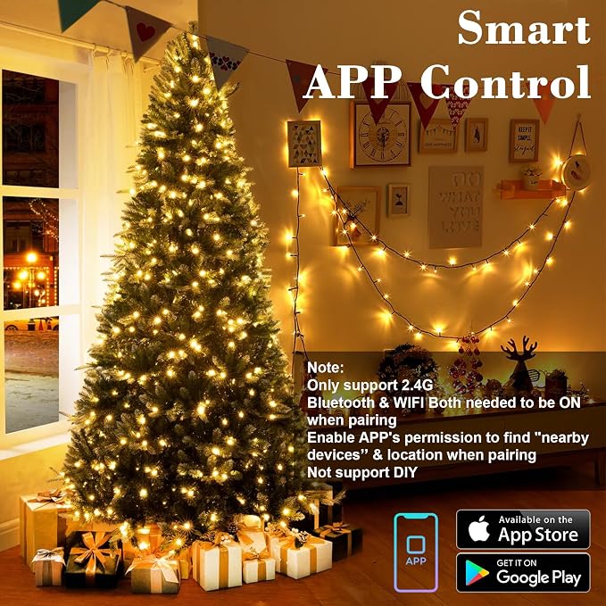 Brizled Smart Christmas Lights, 98.4FT 300 LED Color Changing Christmas Lights with APP/Voice Control, Warm White & Multicolor Fairy String Light Music Sync Xmas Tree Light for Indoor Outdoor Decor