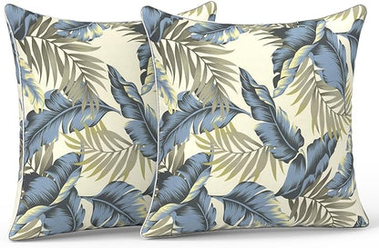 LVTXIII Outdoor/Indoor Pillow Covers, Patio Fade Resistant Throw Pillow Covers ONLY, Waterproof Farmhouse Accent Cushion Cases for Sofa Patio Couch Decoration 20"x20" Set of 2, Lush Palm Blue