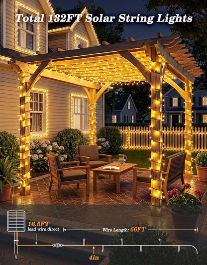 2 Pack 200LED Solar Christmas String Lights Outdoor Waterproof | Total 132FT Twinkle Lights with 8 Lighting Modes Remote for Outside Christmas Trees Decorations, Warm White