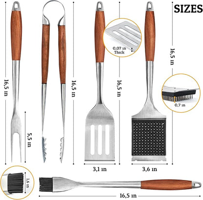 BBQ Grilling Accessories - Barbecue Tool Sets - Luxury Grill Accessories Kit - Grill Set – Premium Stainless Steel Equipment - 5 in 1 BBQ Tongs, Meat Fork, Spatula & Basting Brush