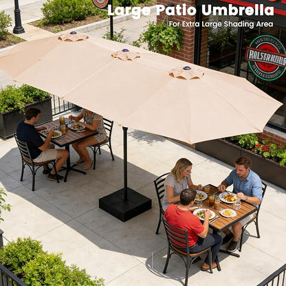Ayge 15FT Patio Umbrella with Base,Large Outdoor Double-Sided Rectangle Umbrella with Crank Handle, Market Umbrella for Poolside Garden Deck Backyard Beach Pools,Beige