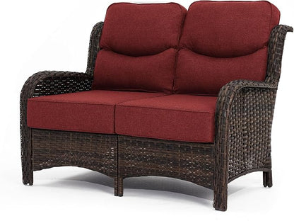 HILLGA Oversized Loveseat, Outdoor Sofa with High Back and 6-Inch Cushions | Patio Couch, Wicker Sofa, Outdoor Seating, Porch Furniture, Deck Couch, Luxury Furniture, Poolside Yard (Burgundy)