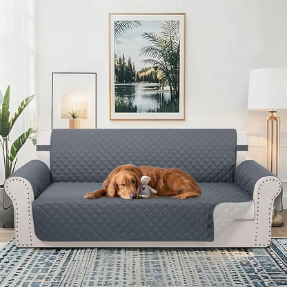 Reversible 4 Seater Sofa Cover 91" Large, Sofa, Dark Blue | Couch Cover Furniture Protector with Foam Sticks Elastic Straps Furniture Protector for Pets Children Dog Cat